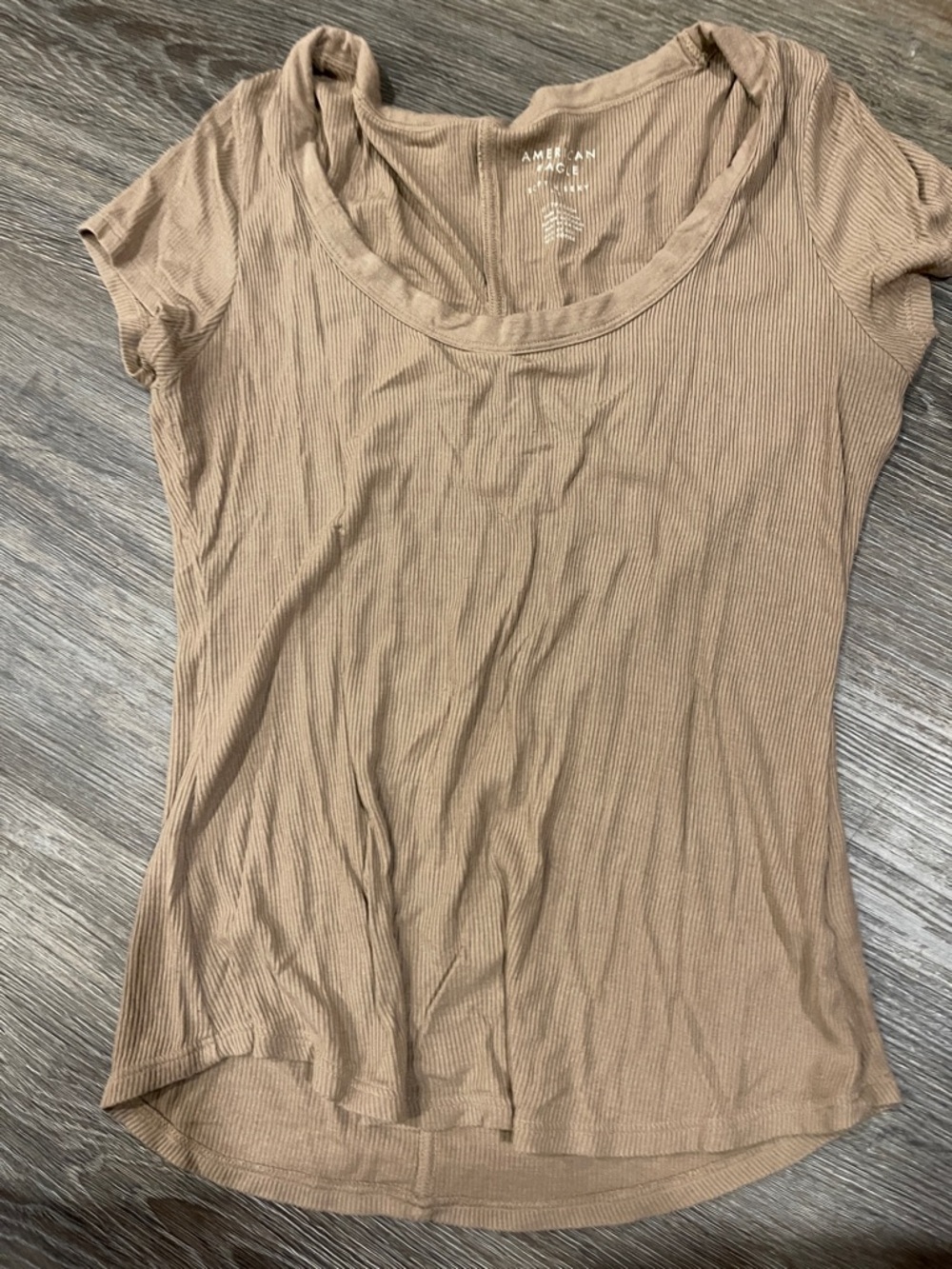 American Eagle Outfitters Ribbed Scoop Neck Short Sleeve Top - Taupe